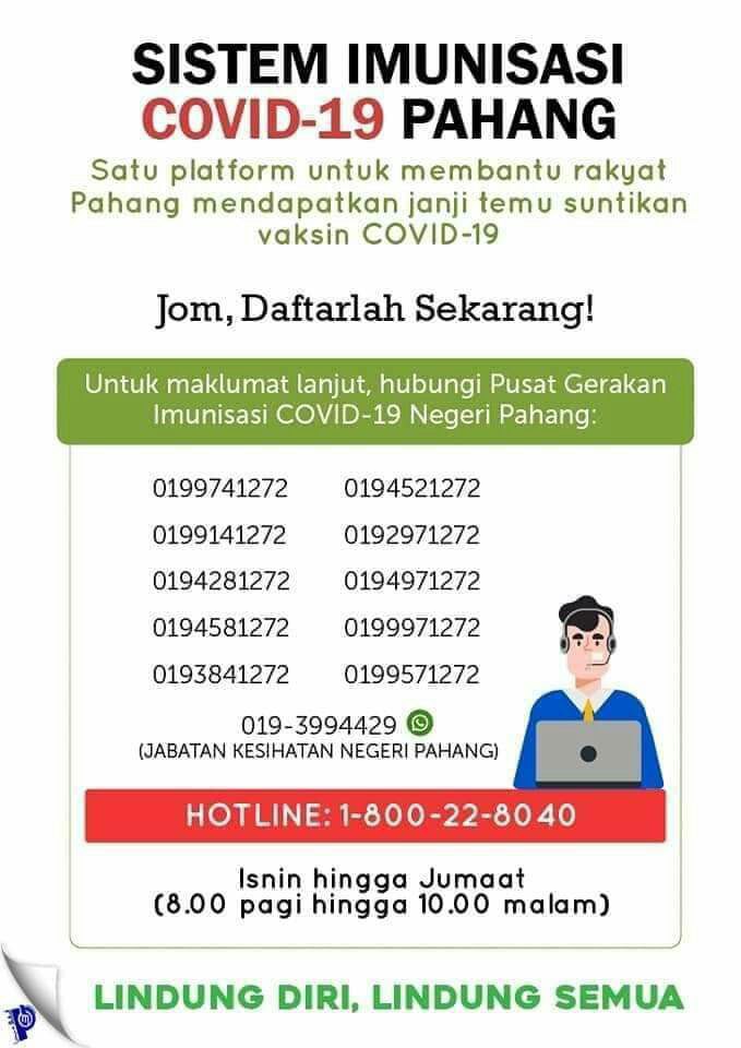 4. Hotline Imunisasi Covid19 Pahang